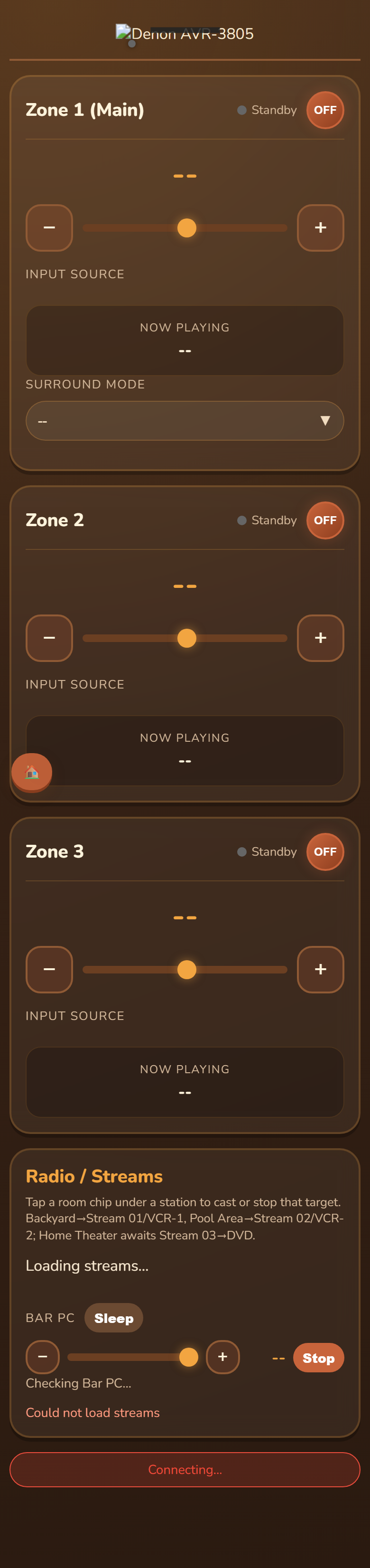 Custom Denon AVR-3805 web remote UI
